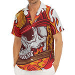 Flaming Firefighter Skull Print Men's Deep V-Neck Shirt