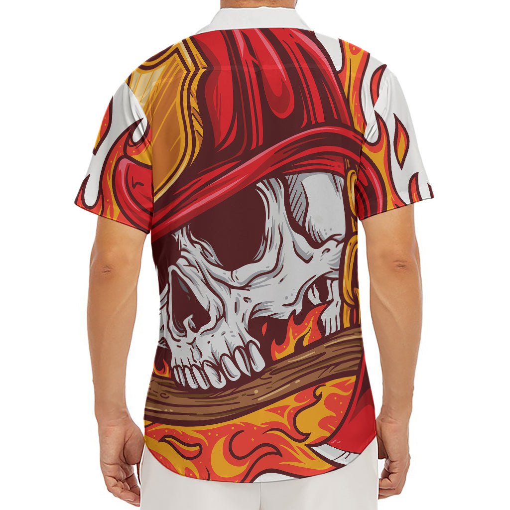 Flaming Firefighter Skull Print Men's Deep V-Neck Shirt