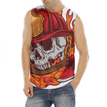 Flaming Firefighter Skull Print Men's Fitness Tank Top