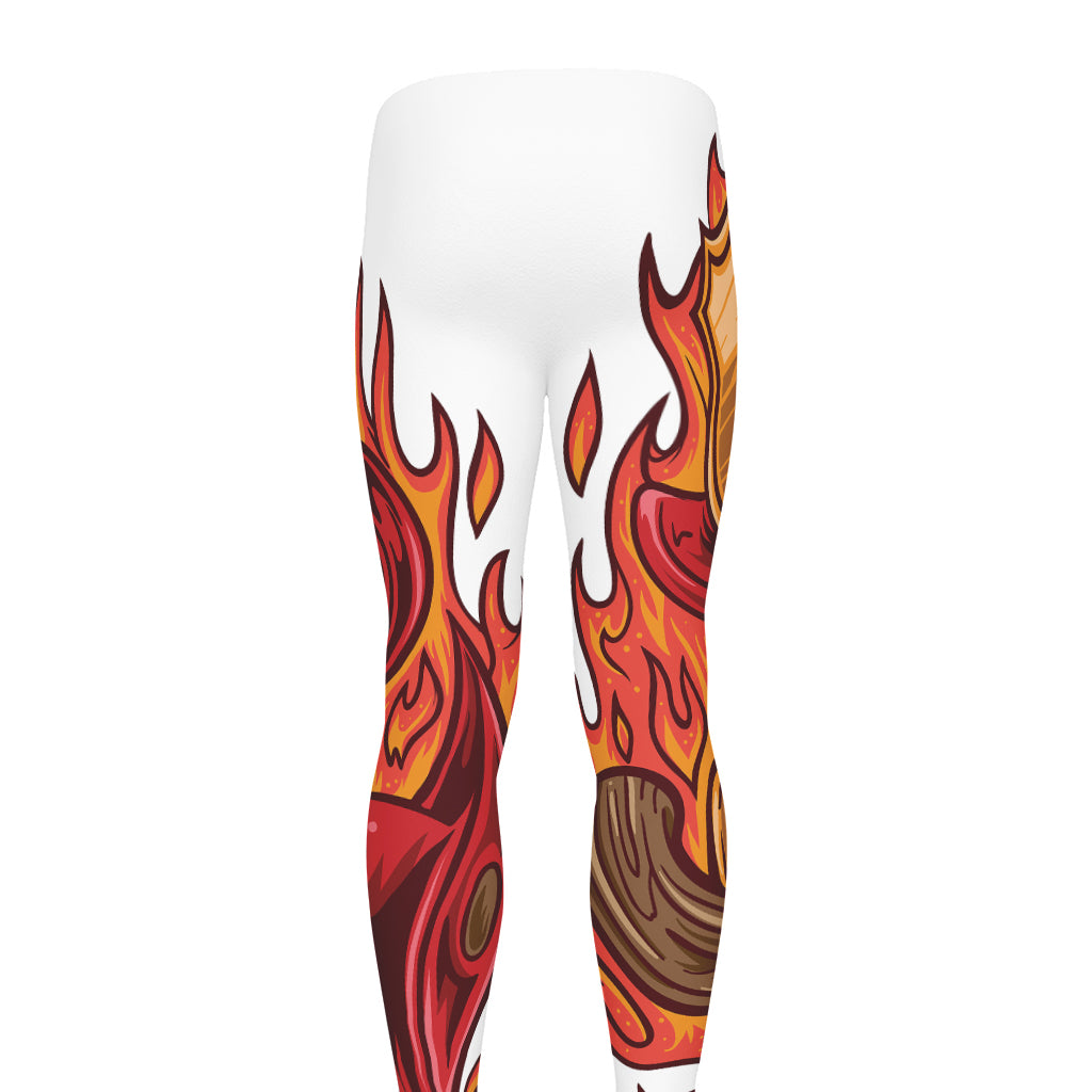 Flaming Firefighter Skull Print Men's leggings