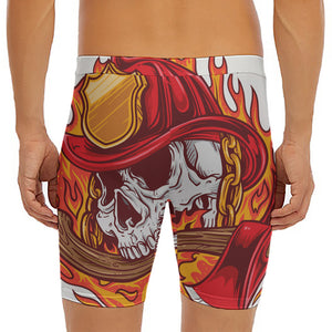 Flaming Firefighter Skull Print Men's Long Boxer Briefs