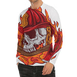 Flaming Firefighter Skull Print Men's Long Sleeve Rash Guard