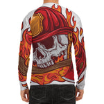 Flaming Firefighter Skull Print Men's Long Sleeve Rash Guard
