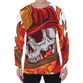 Flaming Firefighter Skull Print Men's Long Sleeve T-Shirt