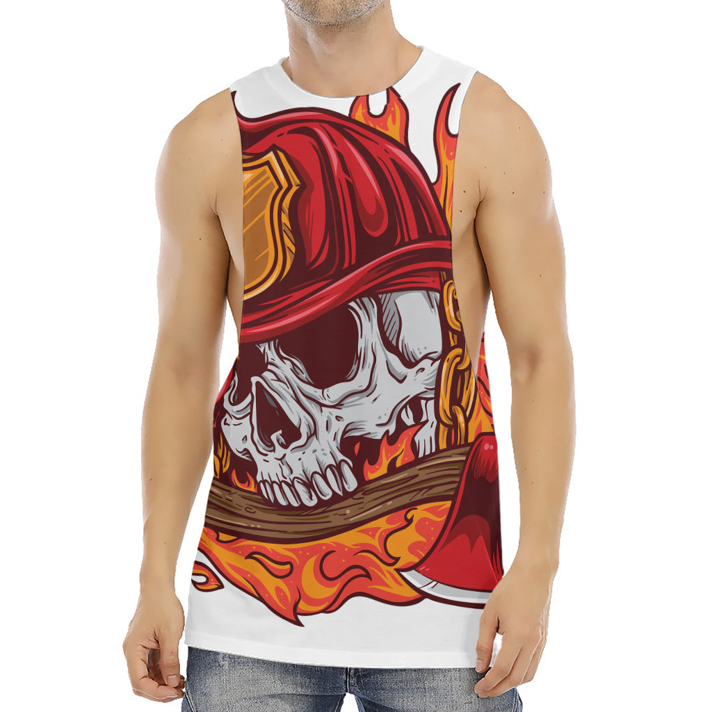 Flaming Firefighter Skull Print Men's Muscle Tank Top