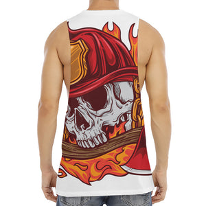 Flaming Firefighter Skull Print Men's Muscle Tank Top