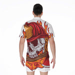 Flaming Firefighter Skull Print Men's Rompers