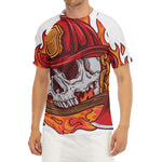 Flaming Firefighter Skull Print Men's Short Sleeve Rash Guard
