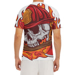 Flaming Firefighter Skull Print Men's Short Sleeve Rash Guard