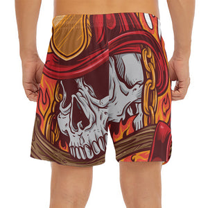 Flaming Firefighter Skull Print Men's Split Running Shorts