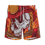 Flaming Firefighter Skull Print Men's Sports Shorts