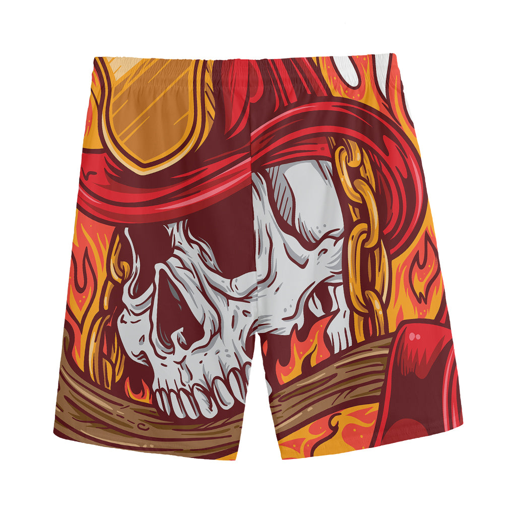 Flaming Firefighter Skull Print Men's Sports Shorts