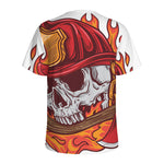 Flaming Firefighter Skull Print Men's Sports T-Shirt