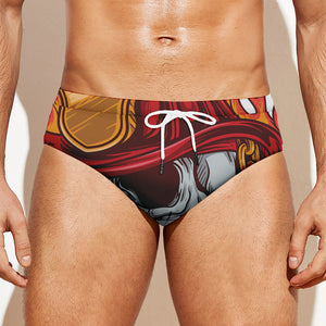 Flaming Firefighter Skull Print Men's Swim Briefs