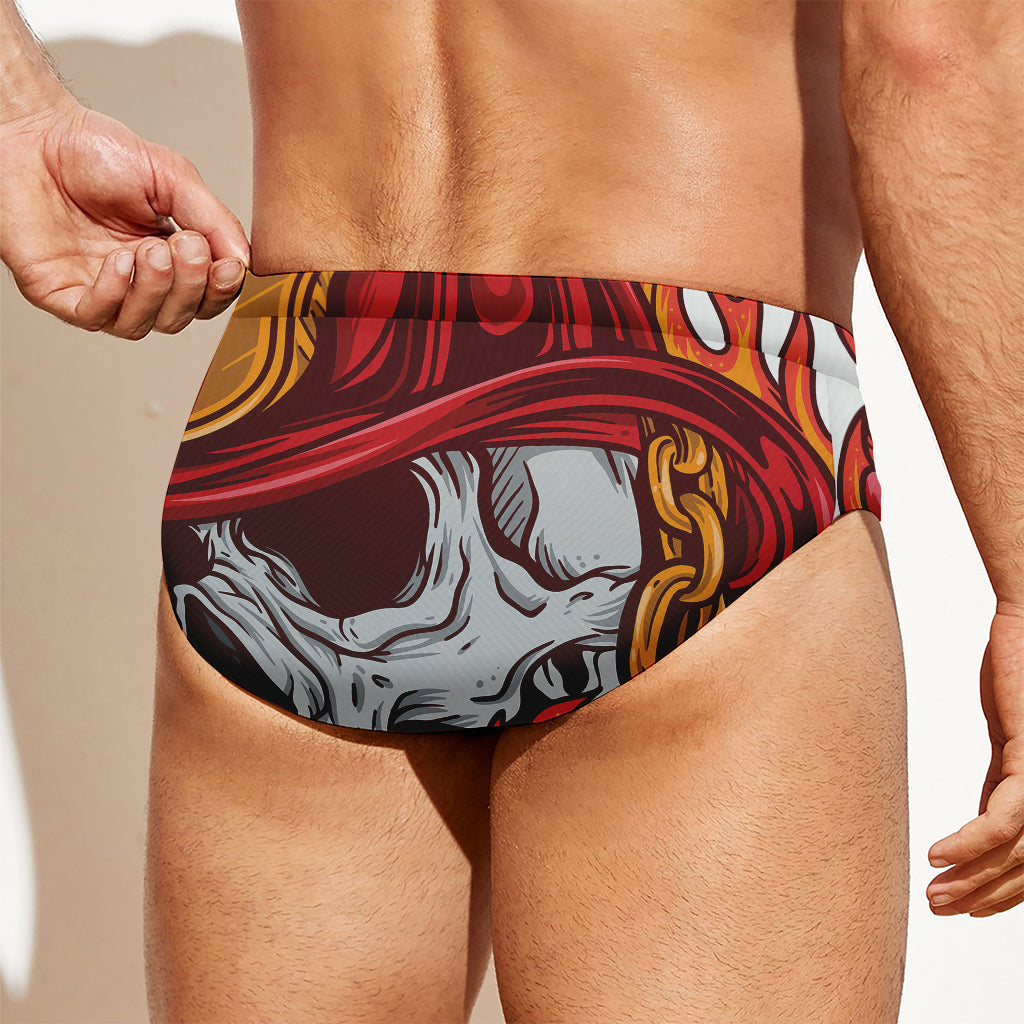 Flaming Firefighter Skull Print Men's Swim Briefs