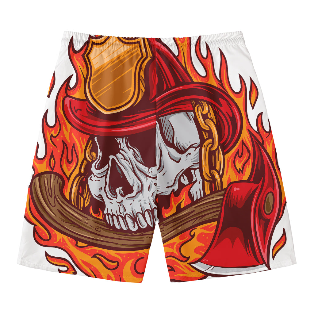 Flaming Firefighter Skull Print Men's Swim Trunks