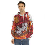 Flaming Firefighter Skull Print Men's Velvet Pullover Hoodie