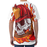Flaming Firefighter Skull Print Men's Velvet T-Shirt