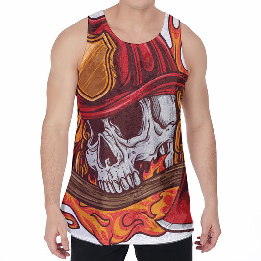 Flaming Firefighter Skull Print Men's Velvet Tank Top