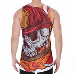 Flaming Firefighter Skull Print Men's Velvet Tank Top