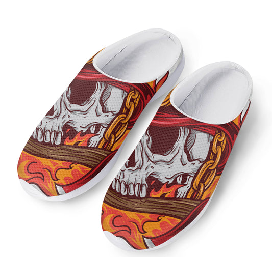 Flaming Firefighter Skull Print Mesh Casual Shoes