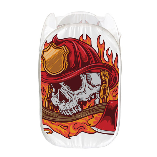 Flaming Firefighter Skull Print Mesh Laundry Hamper