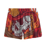 Flaming Firefighter Skull Print Mesh Shorts