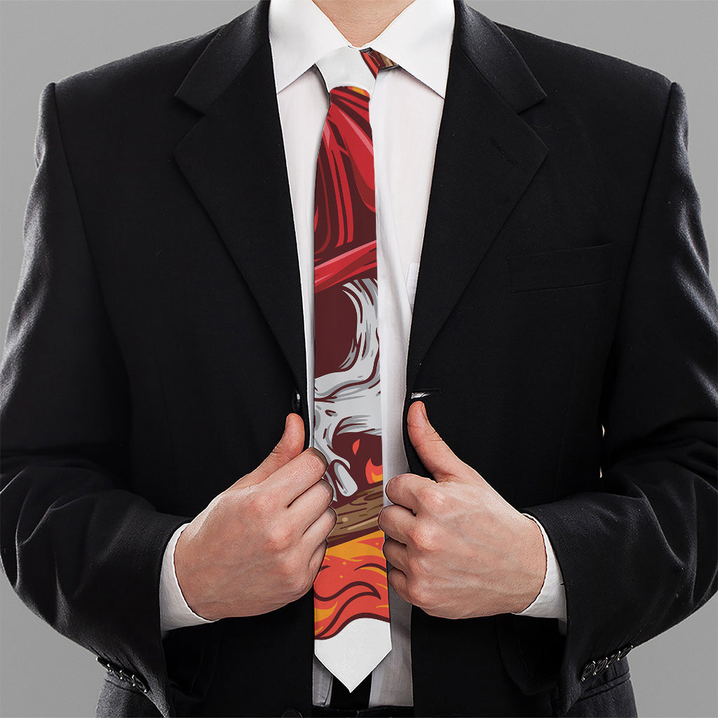 Flaming Firefighter Skull Print Necktie