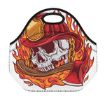 Flaming Firefighter Skull Print Neoprene Lunch Bag
