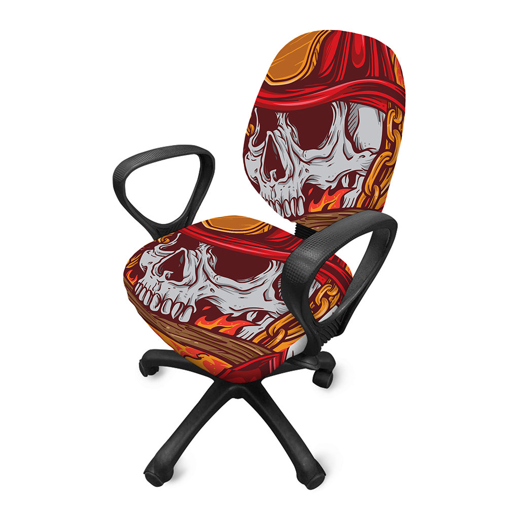 Flaming Firefighter Skull Print Office Chair Cover