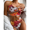 Flaming Firefighter Skull Print One Shoulder Bikini Top