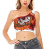 Flaming Firefighter Skull Print One Shoulder Crop Top