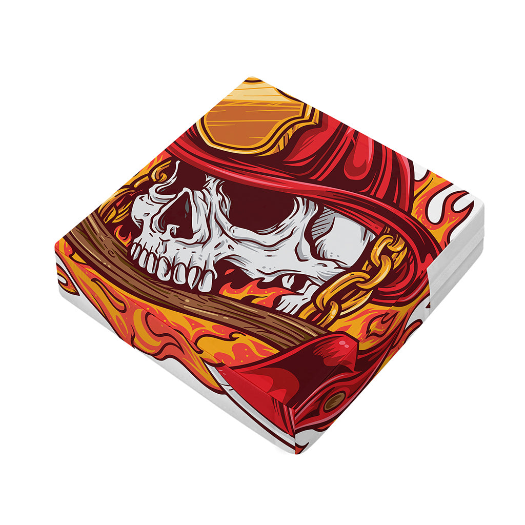 Flaming Firefighter Skull Print Outdoor Seat Cushion Cover
