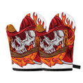 Flaming Firefighter Skull Print Oven Mitts