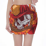 Flaming Firefighter Skull Print Pencil Mini Skirt