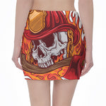 Flaming Firefighter Skull Print Pencil Mini Skirt