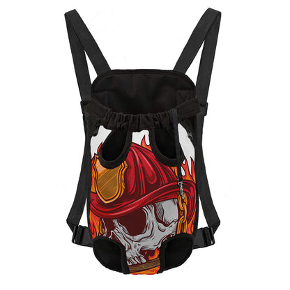 Flaming Firefighter Skull Print Pet Carrier Backpack