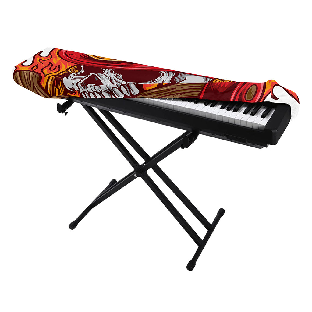 Flaming Firefighter Skull Print Piano Keyboard Cover