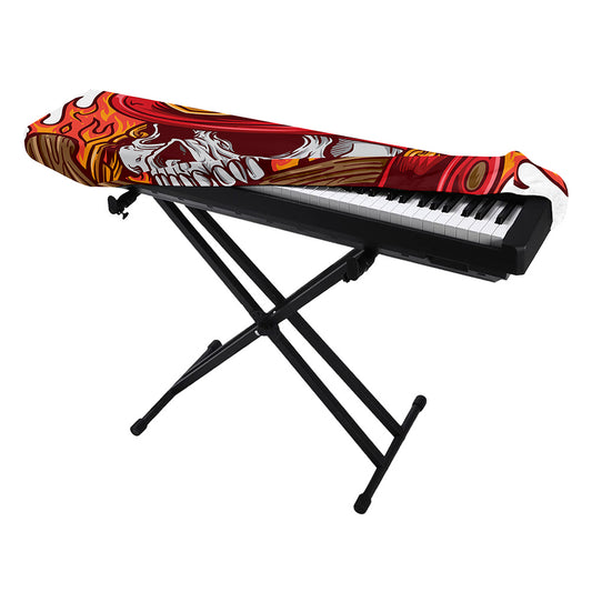 Flaming Firefighter Skull Print Piano Keyboard Cover