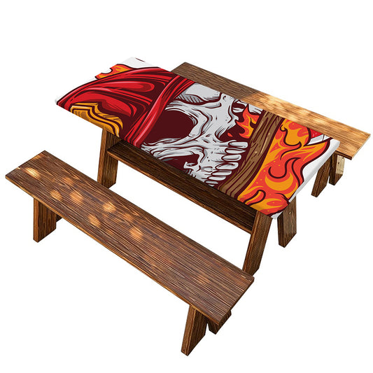 Flaming Firefighter Skull Print Picnic Table Cover