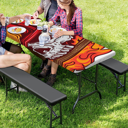 Flaming Firefighter Skull Print Picnic Table Cover