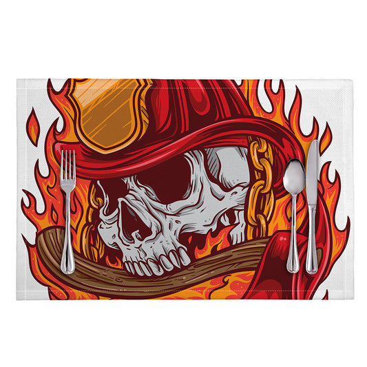 Flaming Firefighter Skull Print Placemat