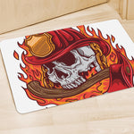 Flaming Firefighter Skull Print Polyester Doormat