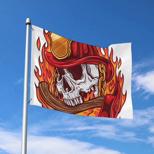 Flaming Firefighter Skull Print Polyester Flag