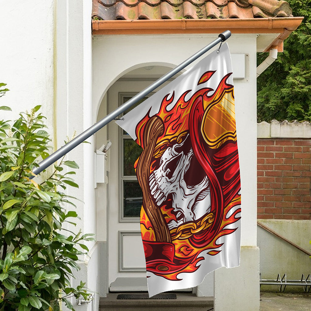 Flaming Firefighter Skull Print Polyester Flag