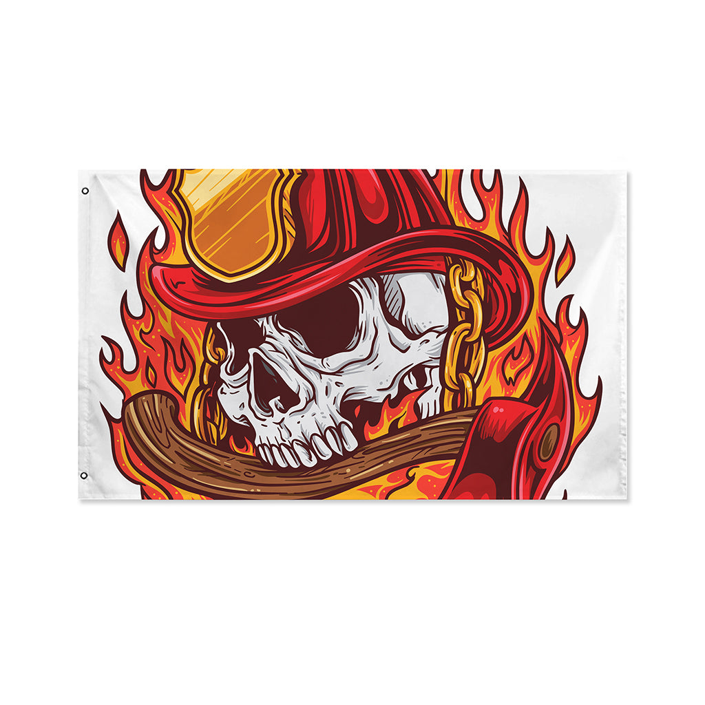 Flaming Firefighter Skull Print Polyester Flag