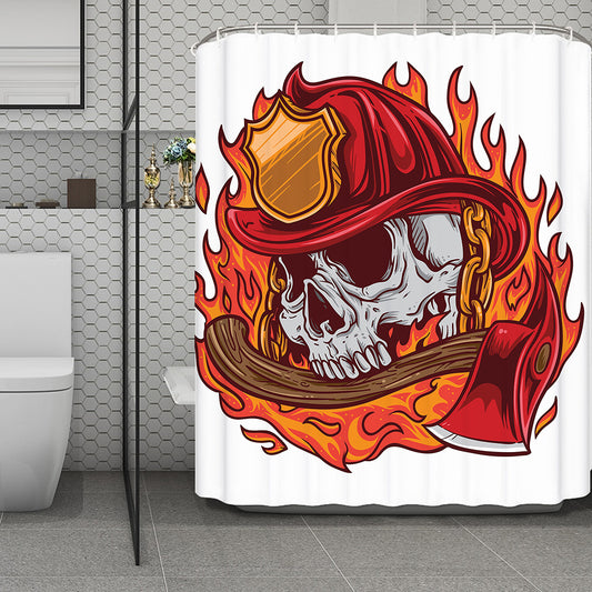 Flaming Firefighter Skull Print Polyester Shower Curtain