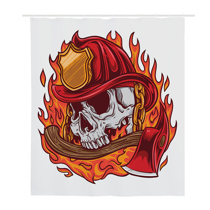 Flaming Firefighter Skull Print Polyester Shower Curtain