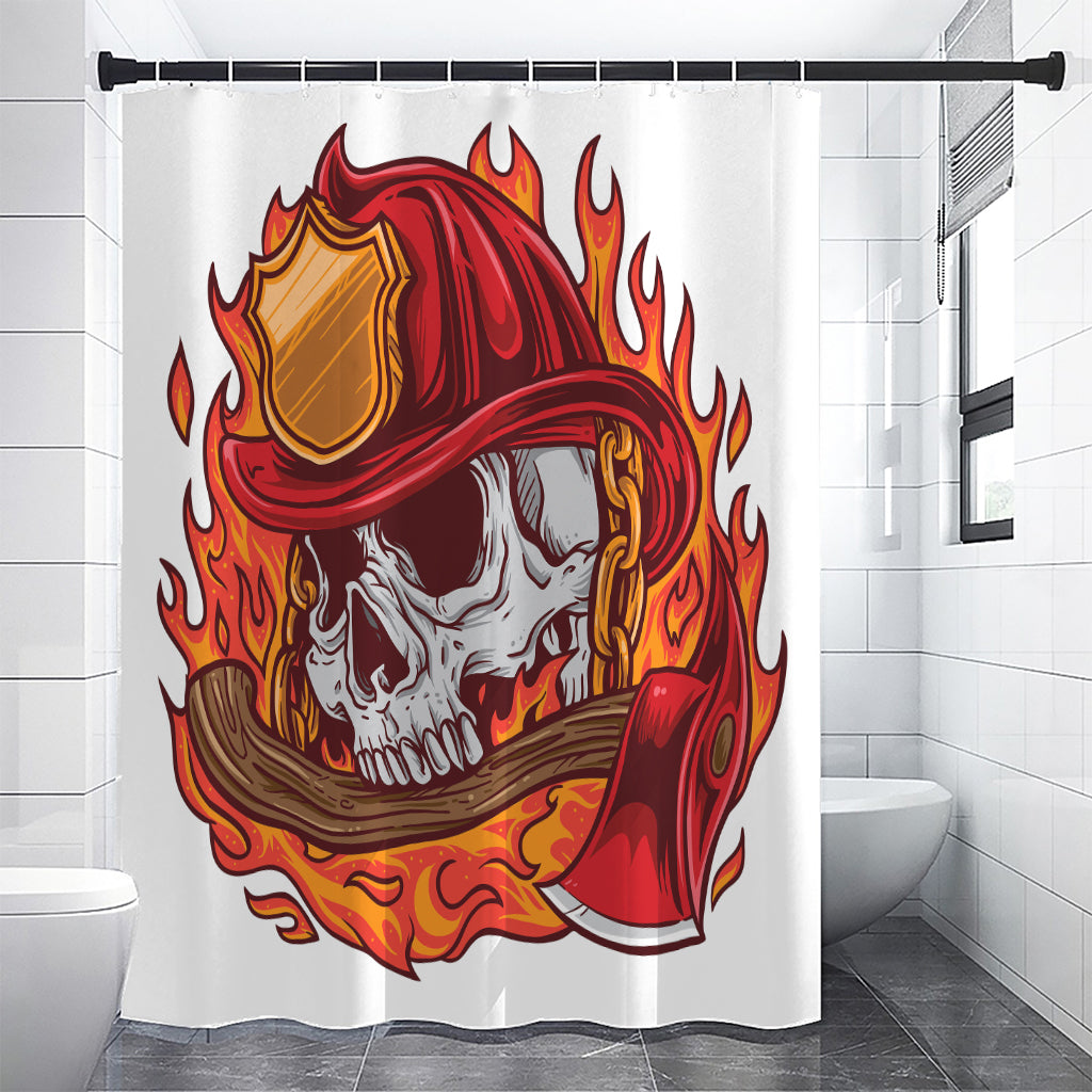 Flaming Firefighter Skull Print Premium Shower Curtain