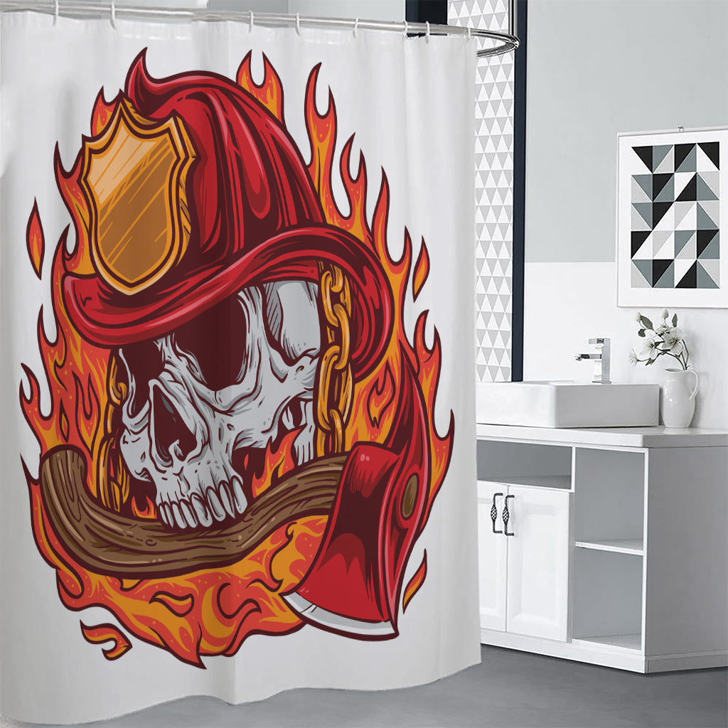 Flaming Firefighter Skull Print Premium Shower Curtain